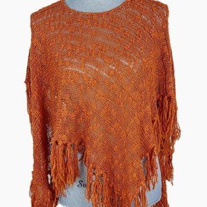 XOXO Womens Orange Knit Fringe Poncho